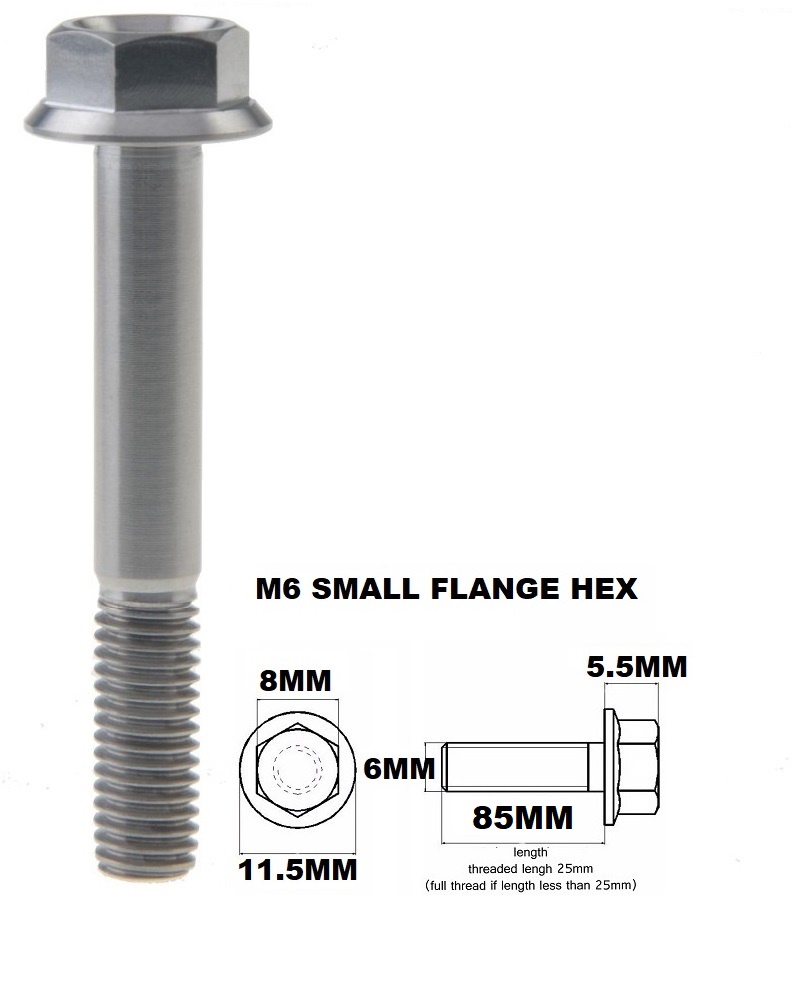 M6X85MM 1.00 THREAD PITCH TITANIUM FLANGE 8MM HEX BOLT GRADE 5